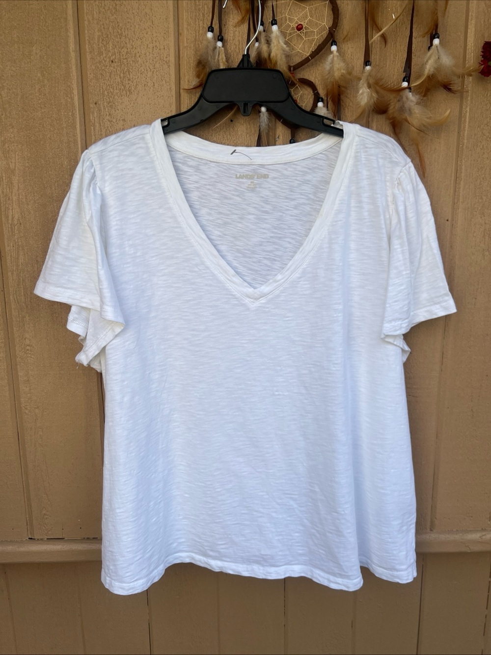NWOT Lands End Flutter Sleeve T Shirt Size 2X - 20W-22W White Lace Detail V Neck